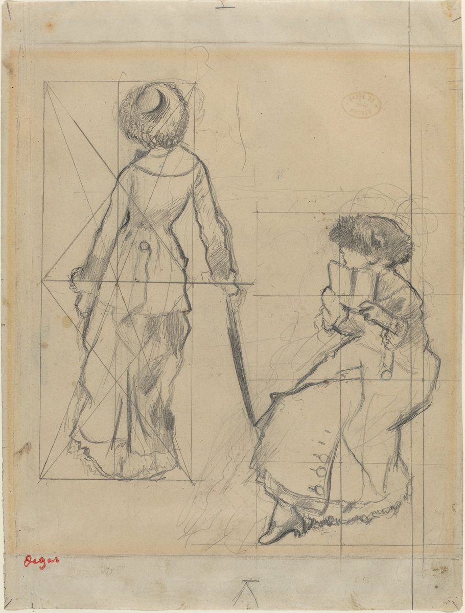 Edgar Degas, Study for (Mary Cassatt at the Louvre: The Etruscan Gallery) [Recto], c. 1879