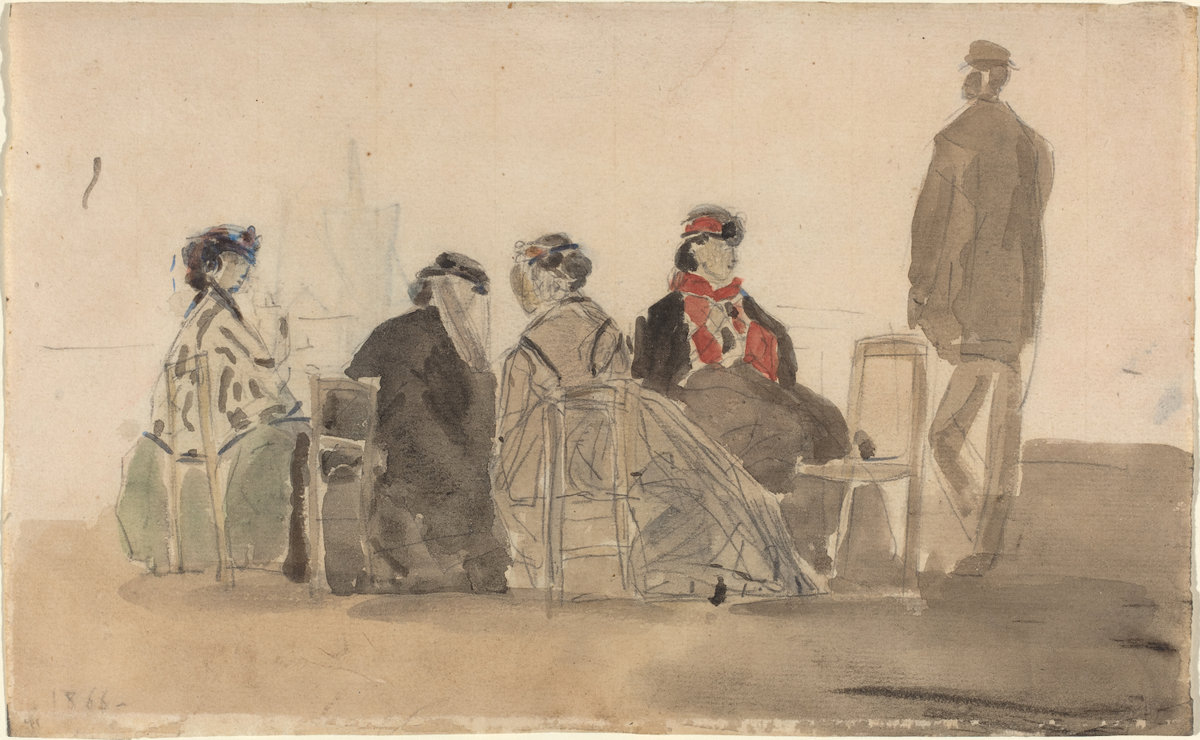 Eugène Boudin, Four Ladies Seated at Trouville, 1866