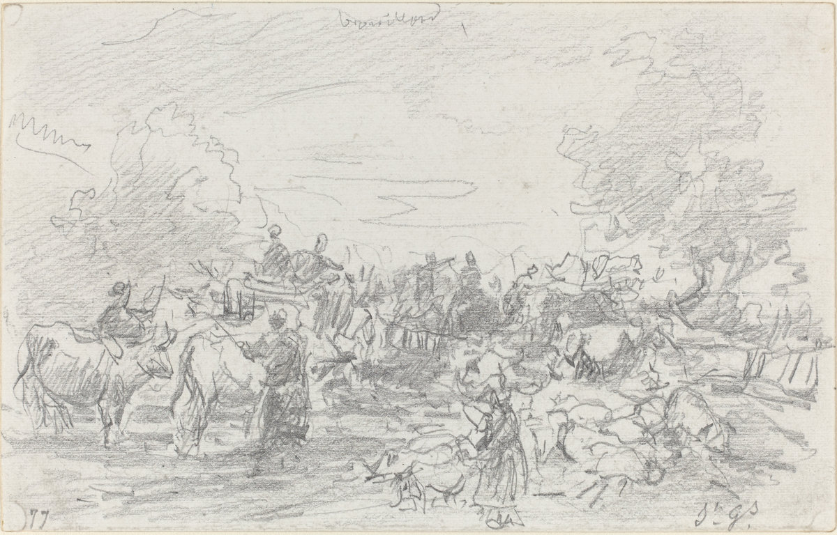 Eugène Boudin, Herds Crossing a Stream, 1877