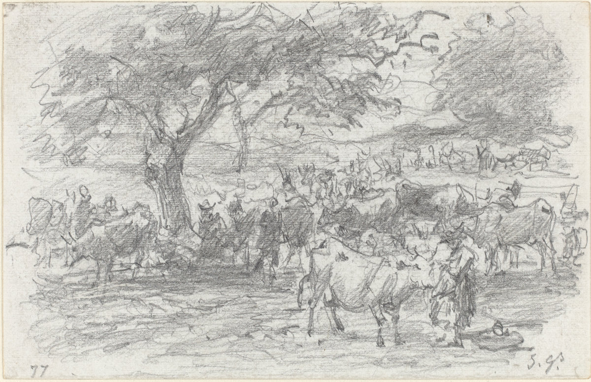 Eugène Boudin, Herdsmen and Cattle, 1877