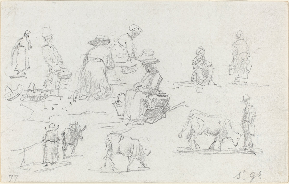 Eugène Boudin, Peasants and Cows [recto], 1877