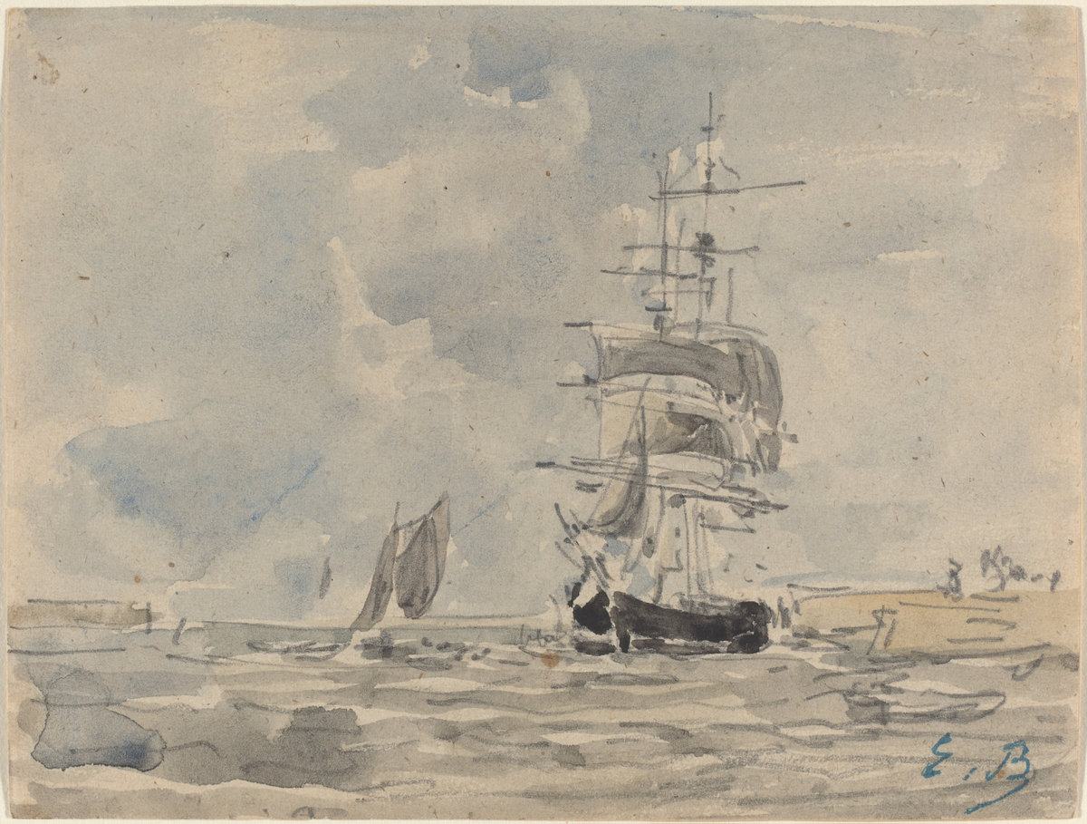 Eugène Boudin, Seascape with Sailing Vessel, c. 1875