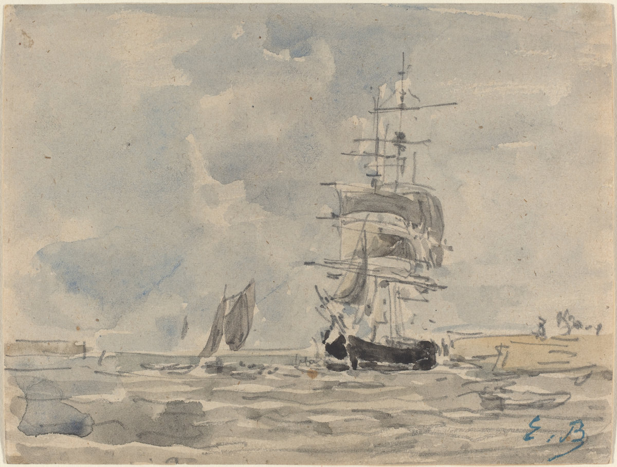 Eugène Boudin, Seascape with Sailing Vessel, c. 1875
