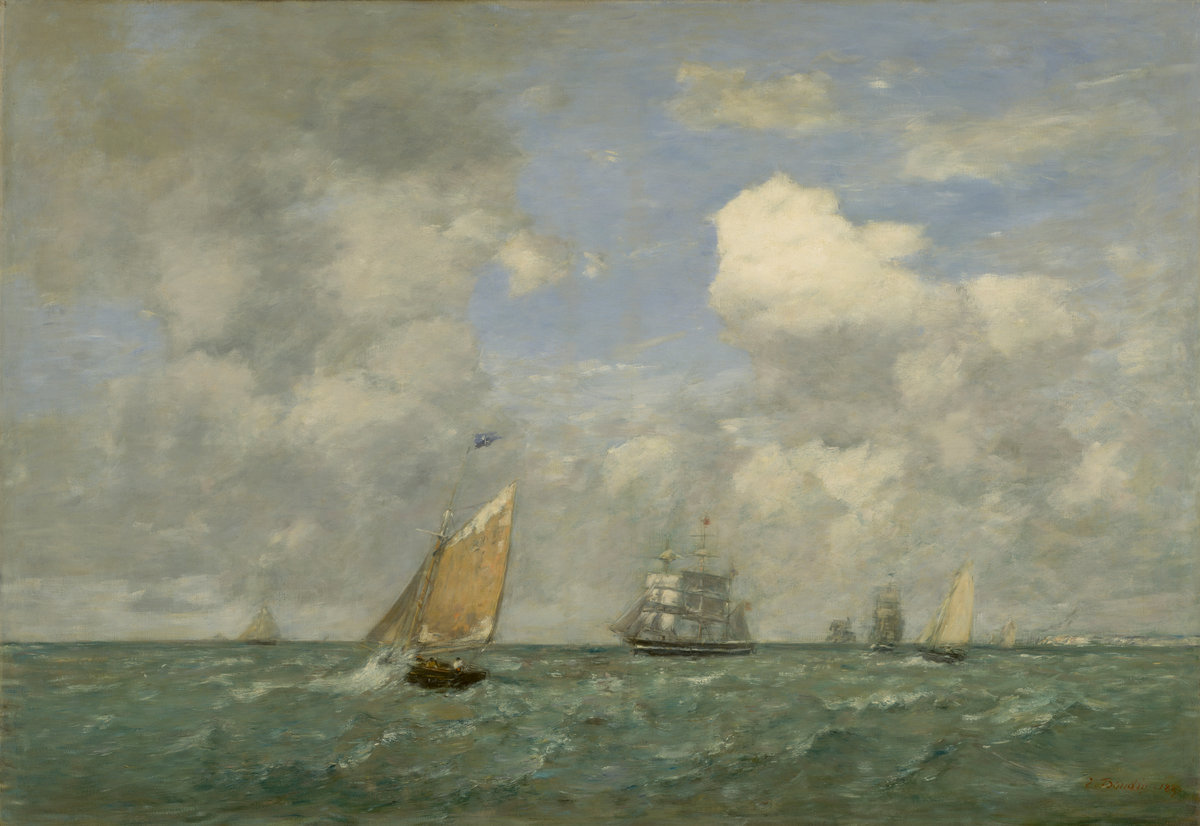 Eugène Boudin, Ships and Sailing Boats Leaving Le Havre, 1887