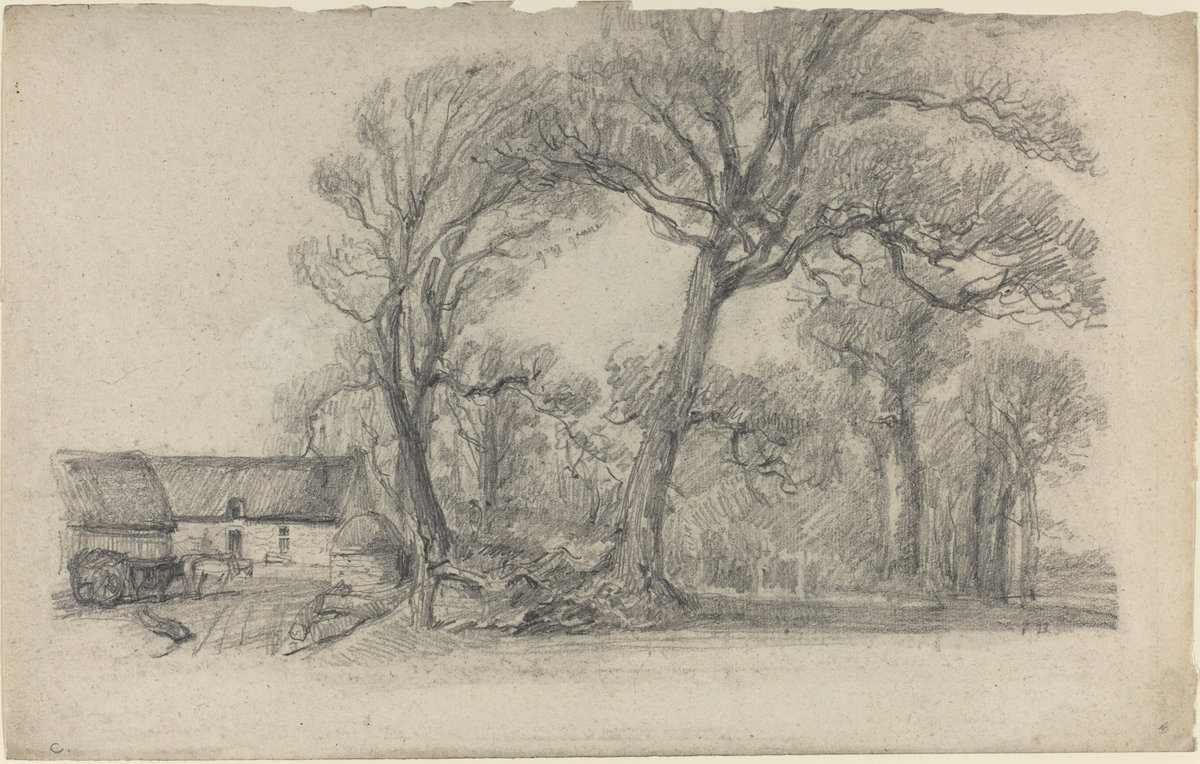 Eugène Boudin, Landscape with Tree, Cottage and Farm Wagon, c. 1858