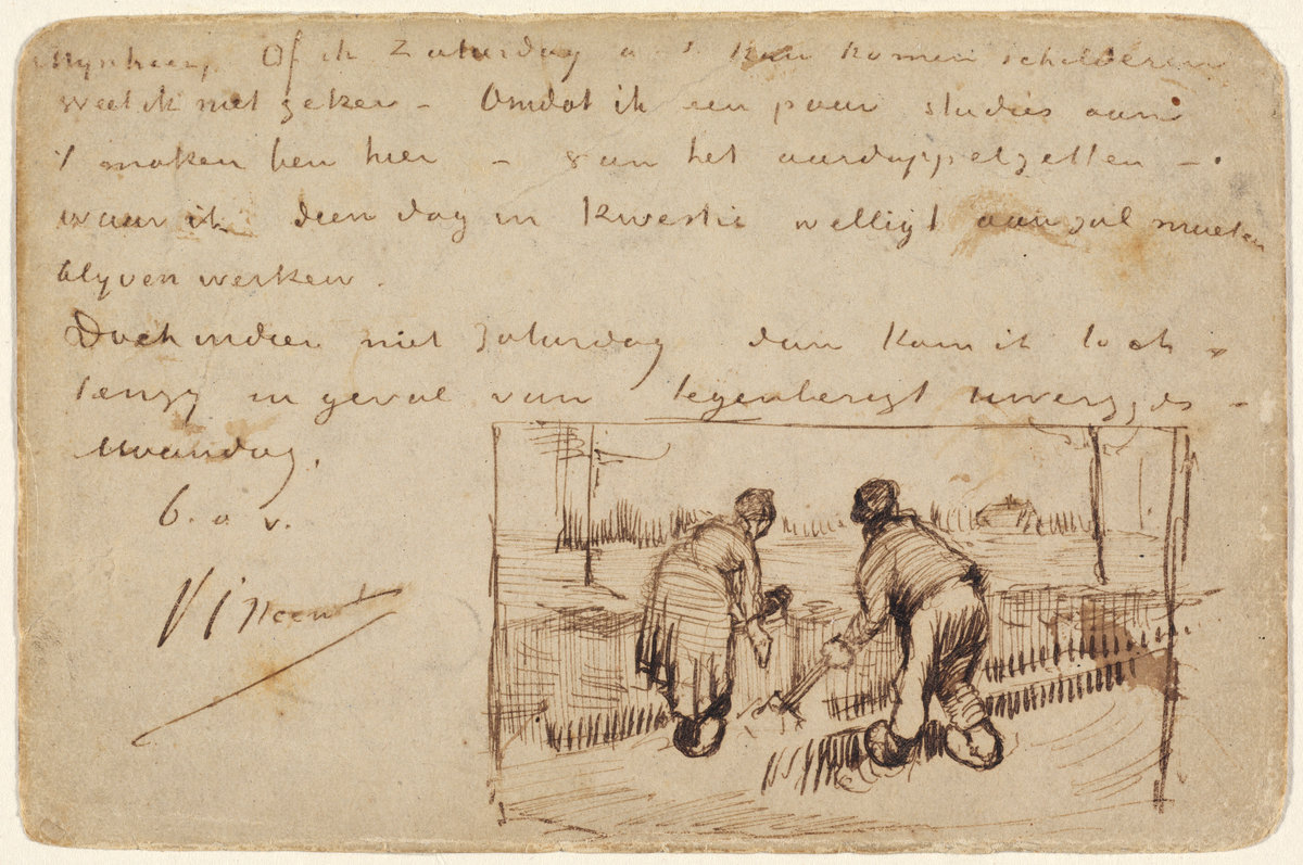 Vincent Van Gogh, Postcard with Two Peasants Digging, 1885