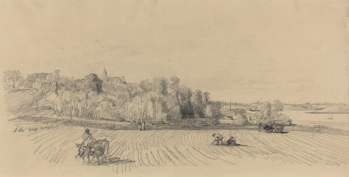 Eugène Boudin, L'Ile aux Moines with Workers in a Field, c. 1858